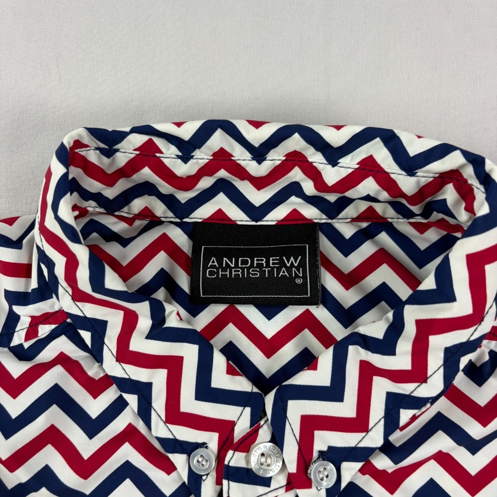 Andrew Christian Shirt Mens Small Chevron Graphic Button Up Stretch Preppy - Picture 3 of 9